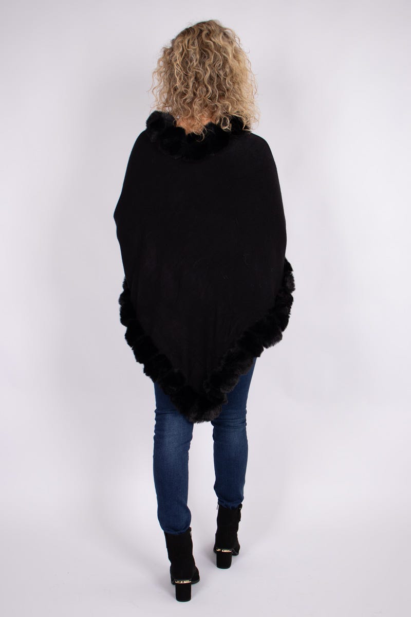 Fake fur poncho  Sort