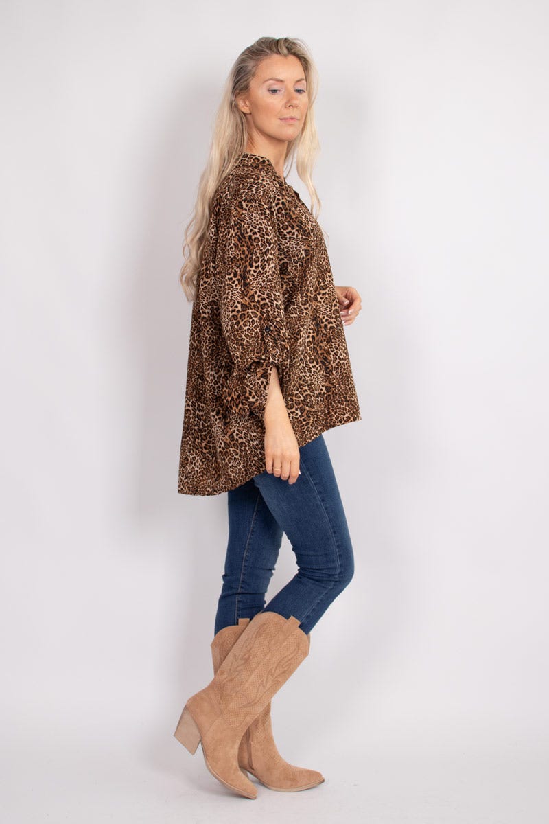 Adeline blus m. leoprint, Brun