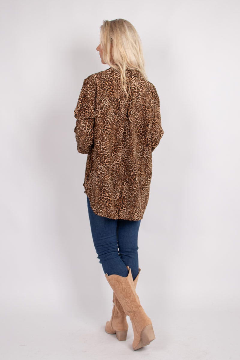 Adeline blus m. leoprint, Brun