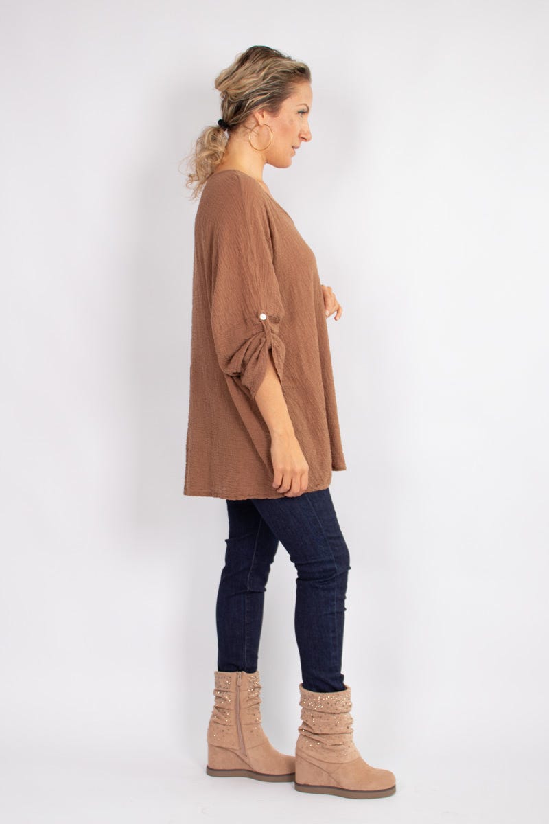 Blus m. 3/4 ärmar, Camel