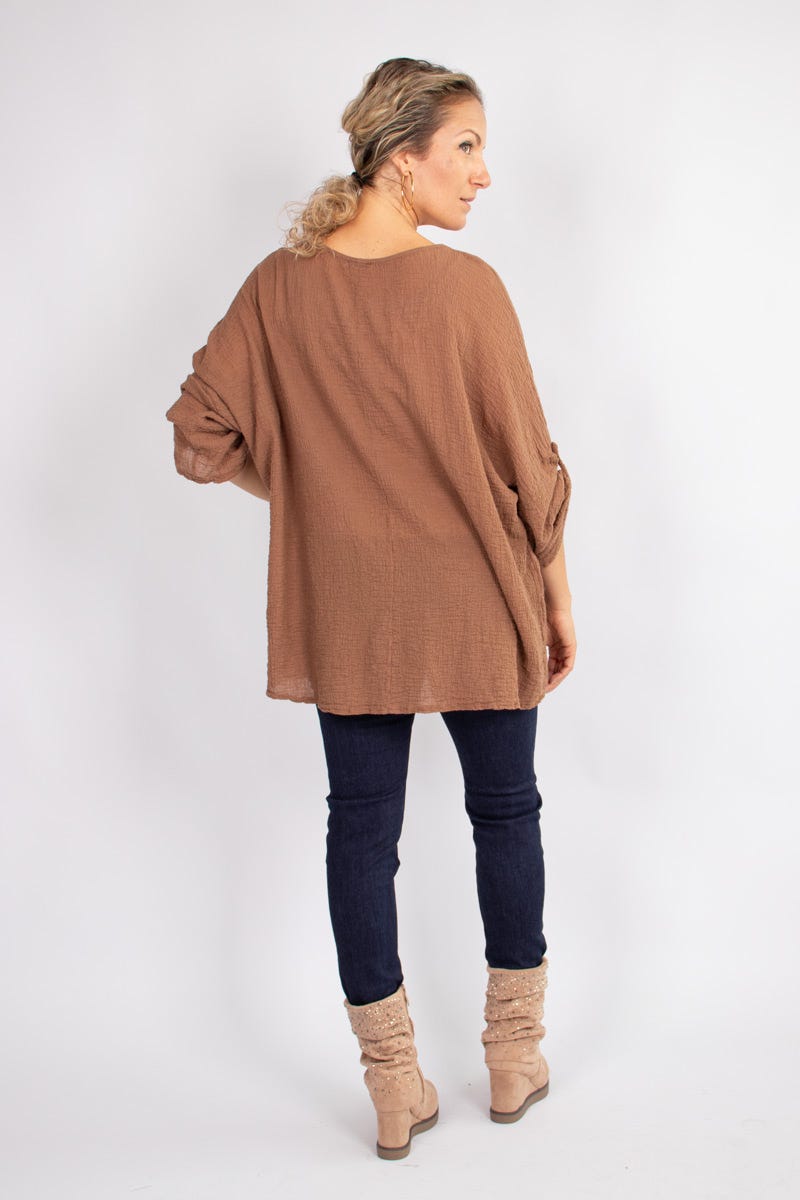 Blus m. 3/4 ärmar, Camel