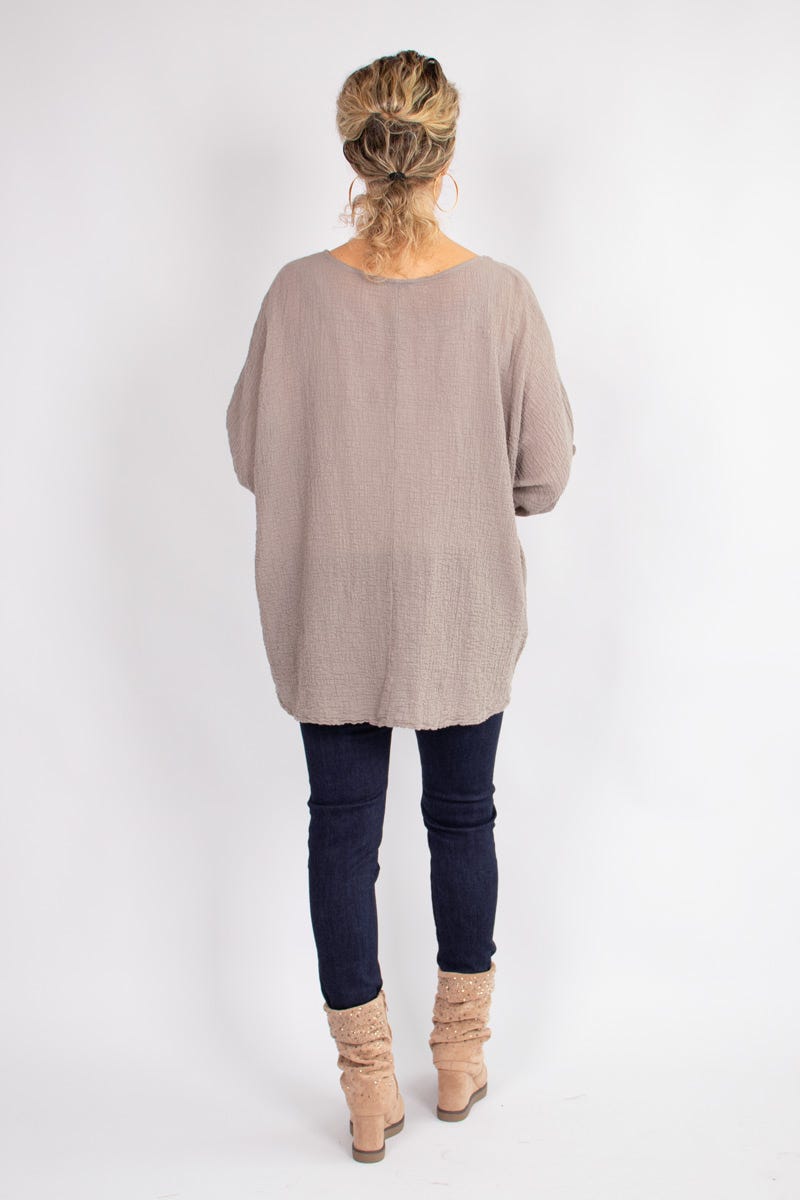 Blus m. 3/4 ärmar, Taupe