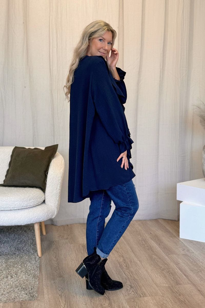 Skjortklänning m. volanger, Navy
