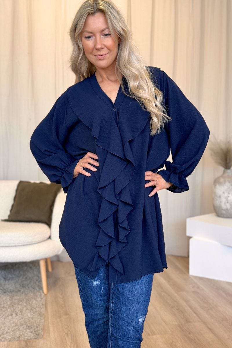 Skjortklänning m. volanger, Navy