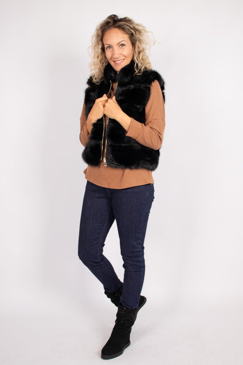 Faux fur väst, Svart