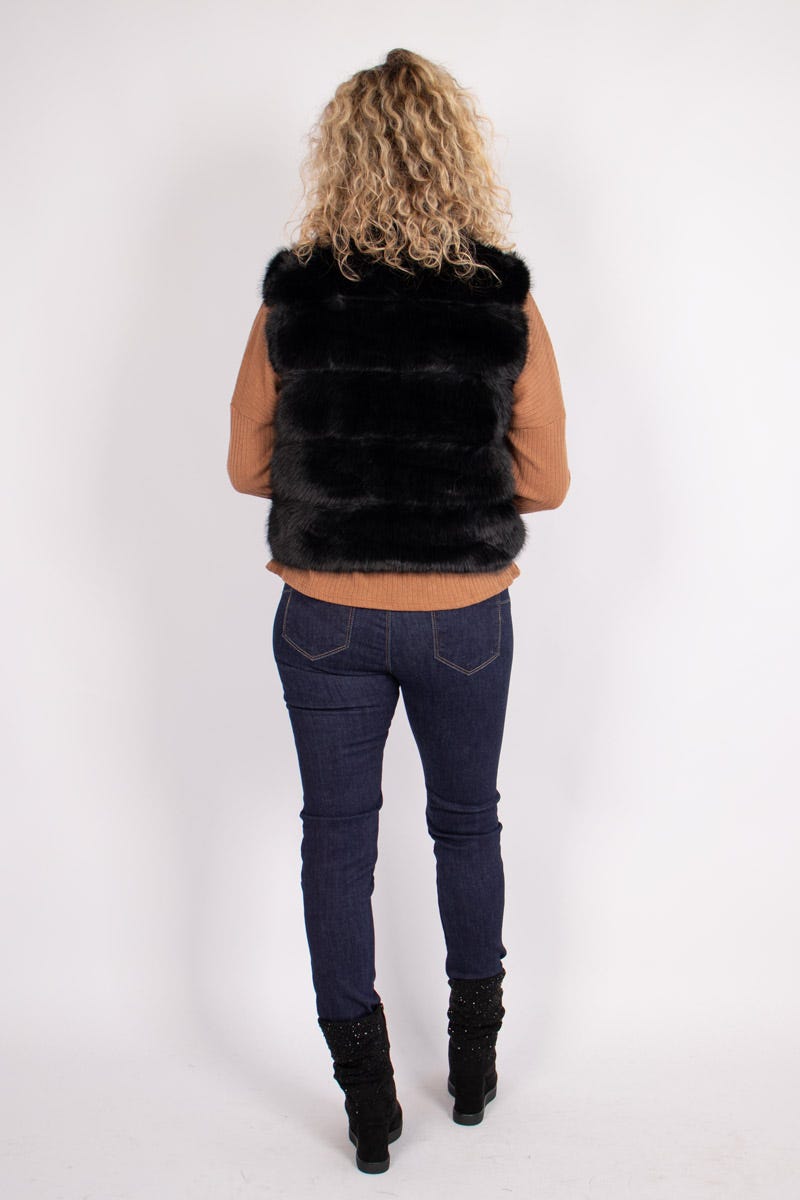 Faux fur väst, Svart