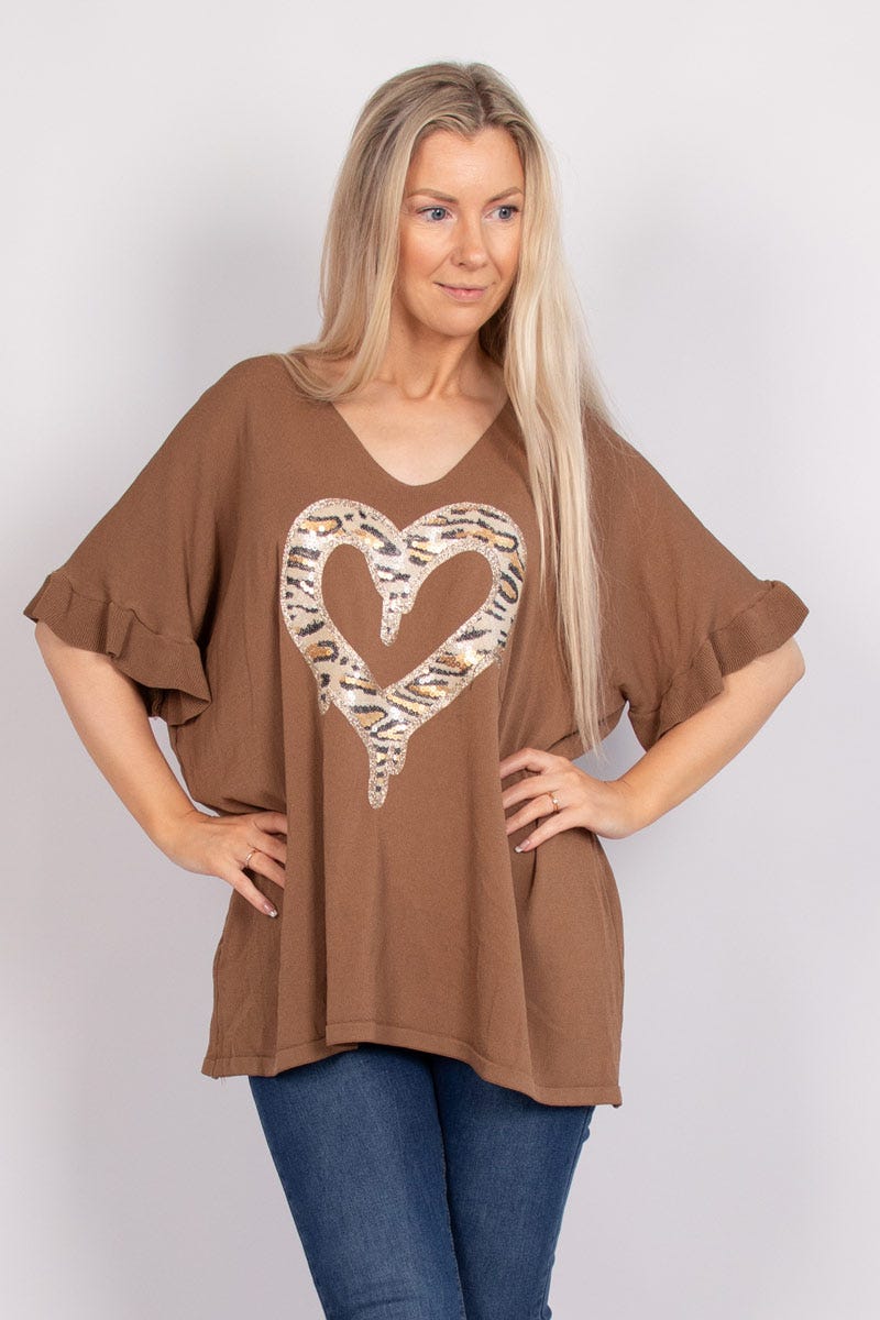 T-shirt m. hjärta, Taupe