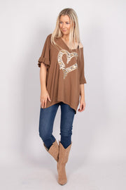 T-shirt m. hjerte Taupe