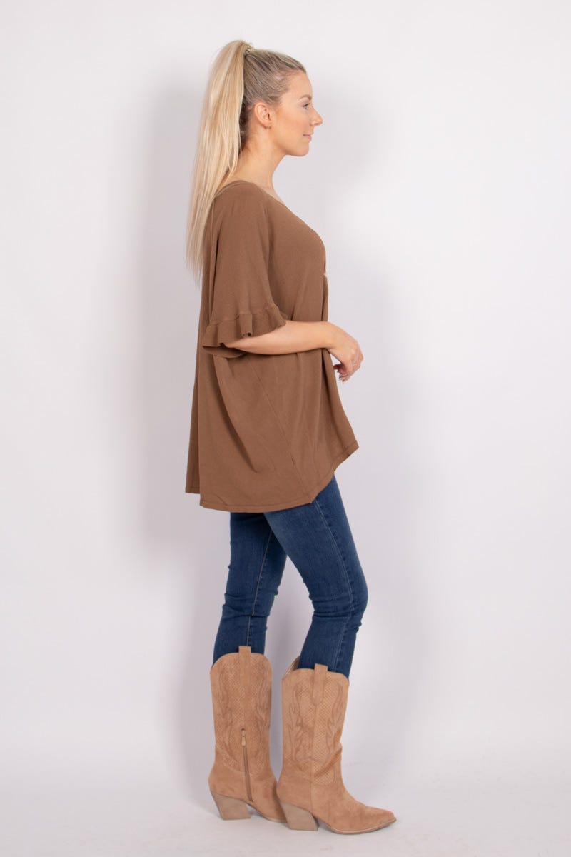 T-shirt m. stjerner Taupe