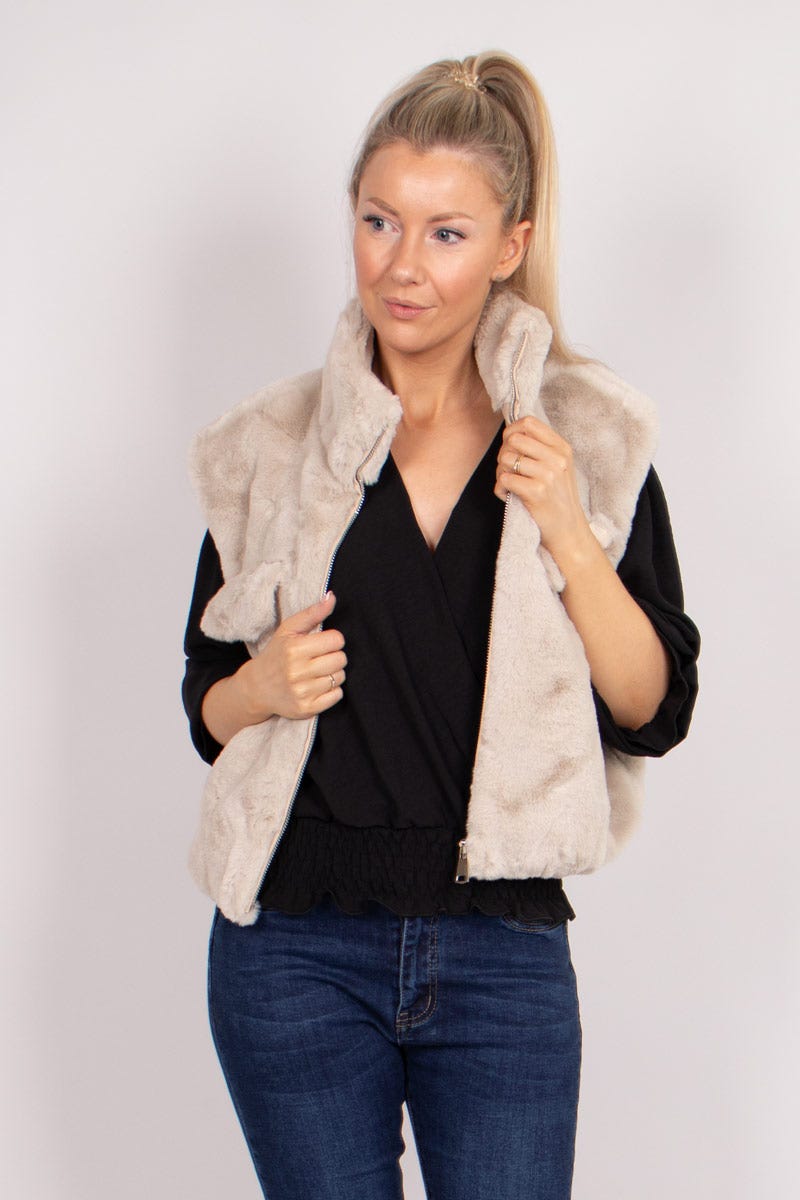 Faux fur väst, Beige