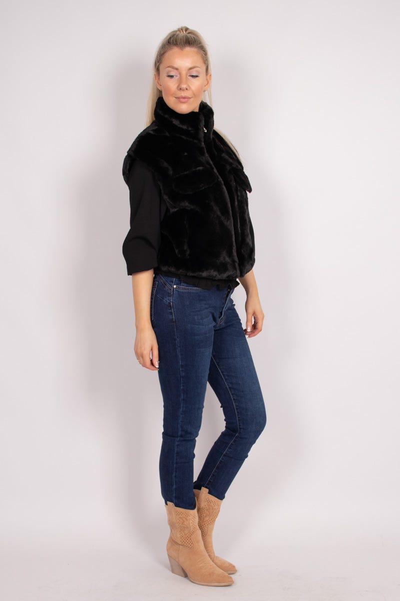 Faux fur vest Sort