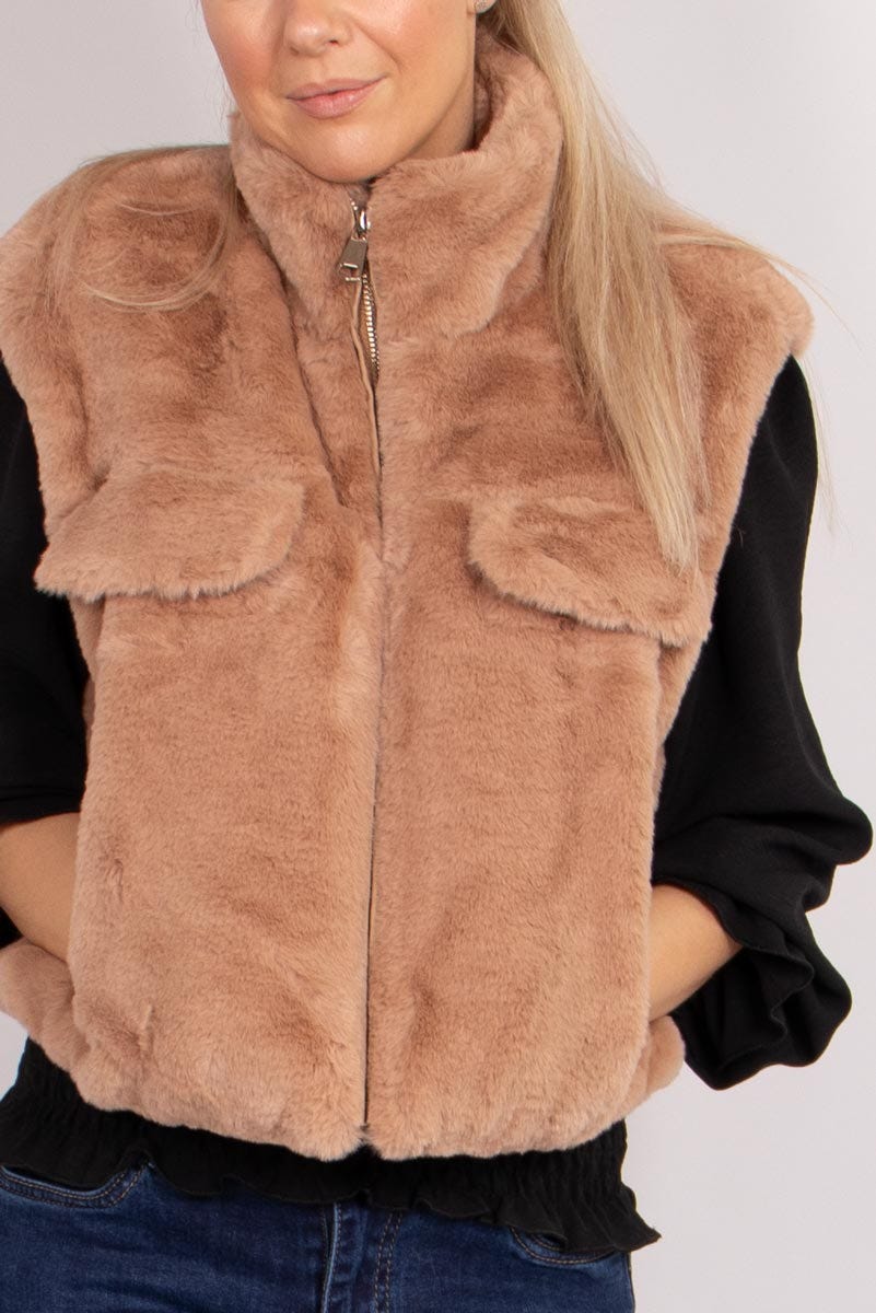 Faux fur väst, Taupe