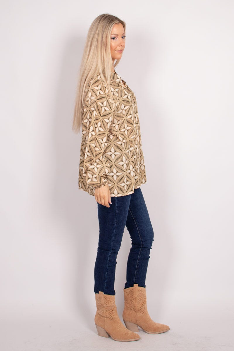 Blus m. print, Beige