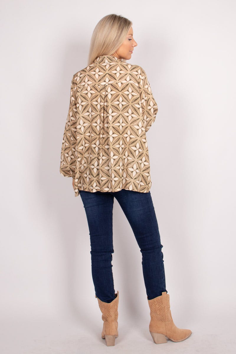 Blus m. print, Beige