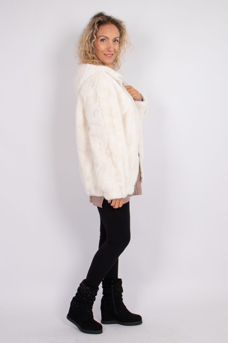 Faux fur jacka m. luva, Vit