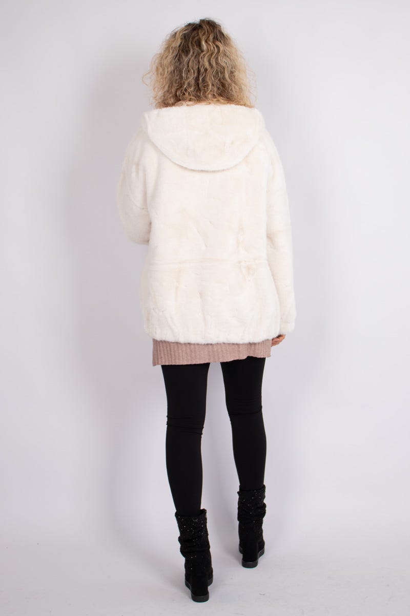 Faux fur jacka m. luva, Vit