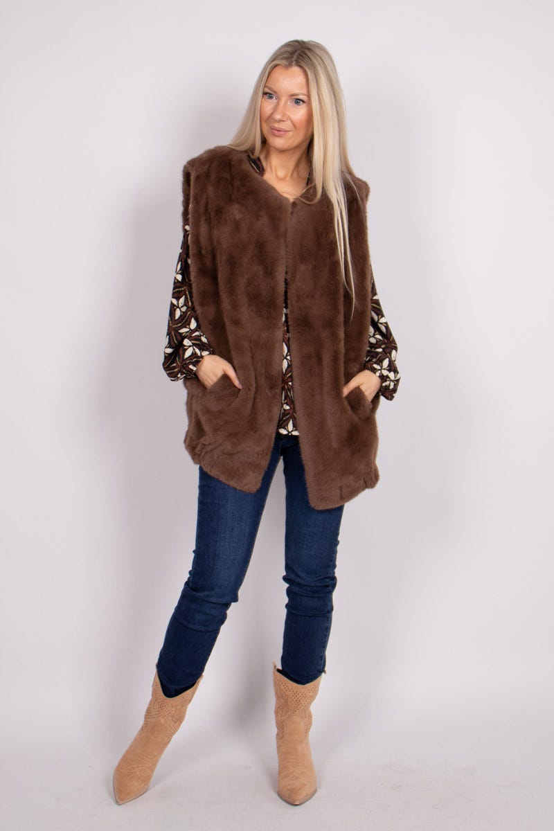 Faux fur väst, Brun