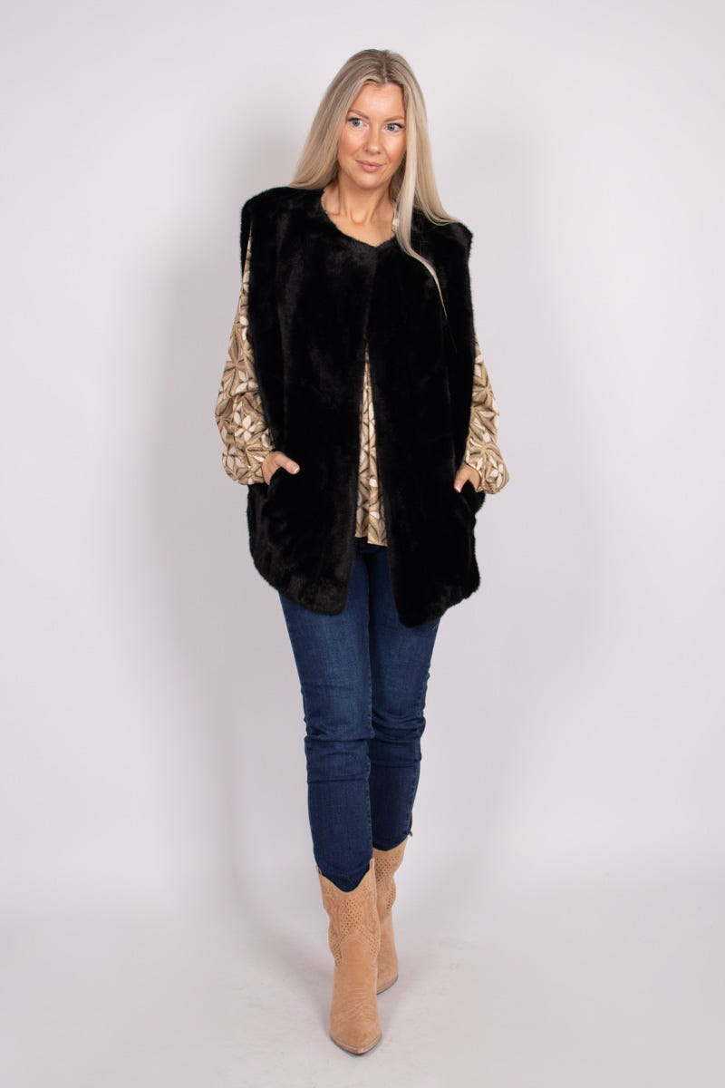 Faux fur vest Sort