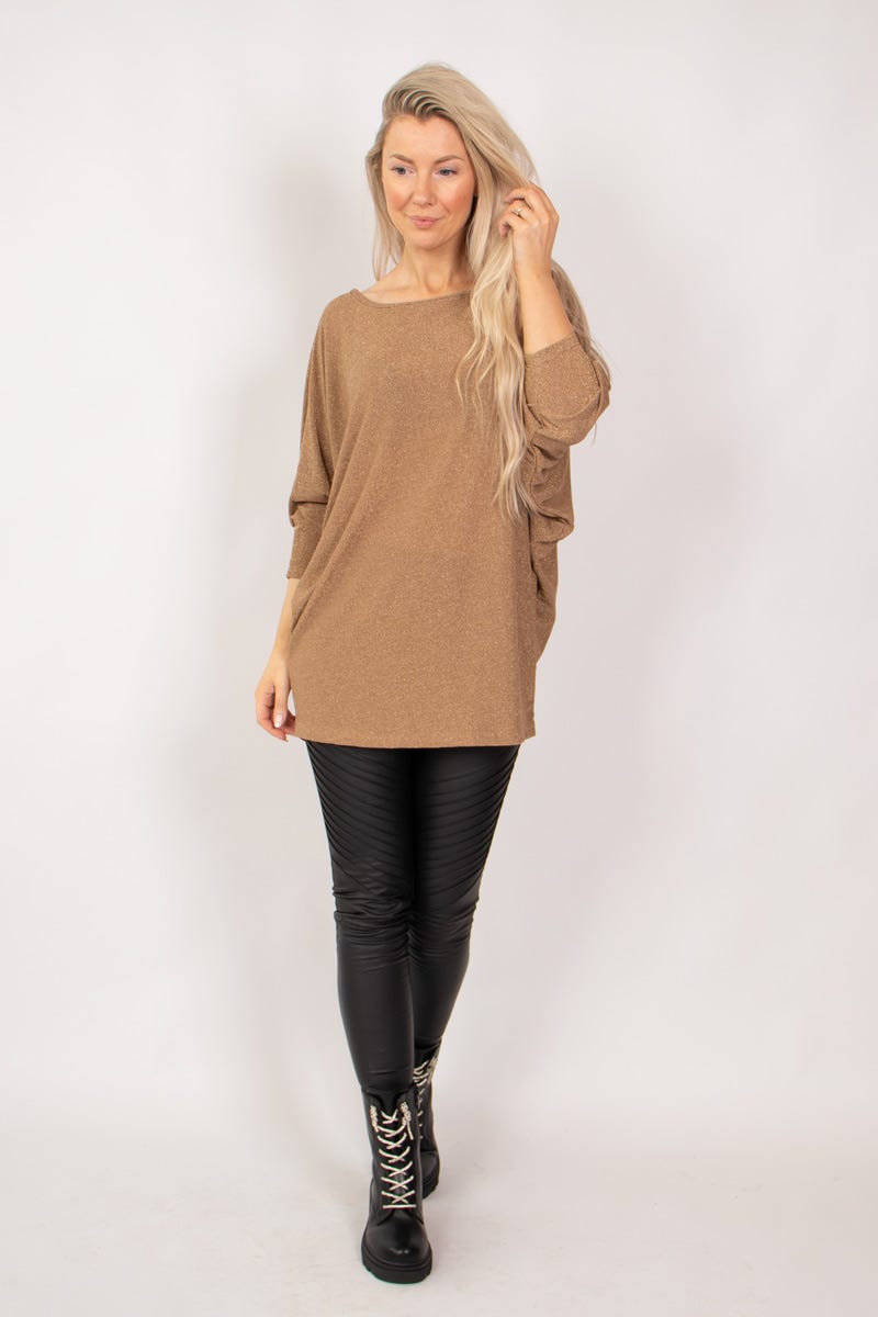 Batwing bluse m. glitter Guld