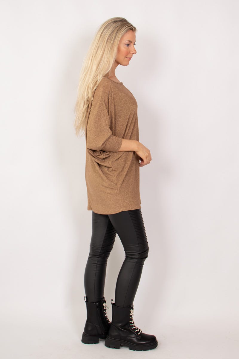 Batwing bluse m. glitter Guld