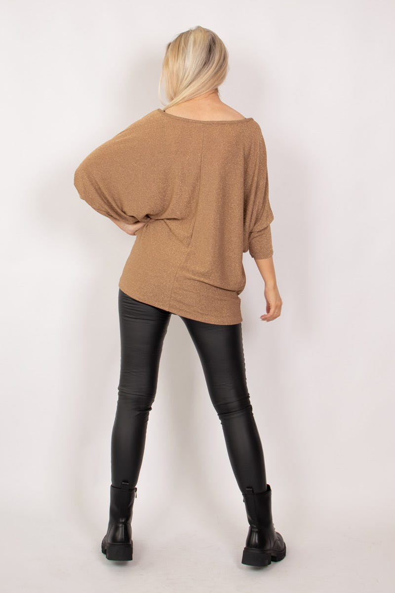 Batwing bluse m. glitter Guld