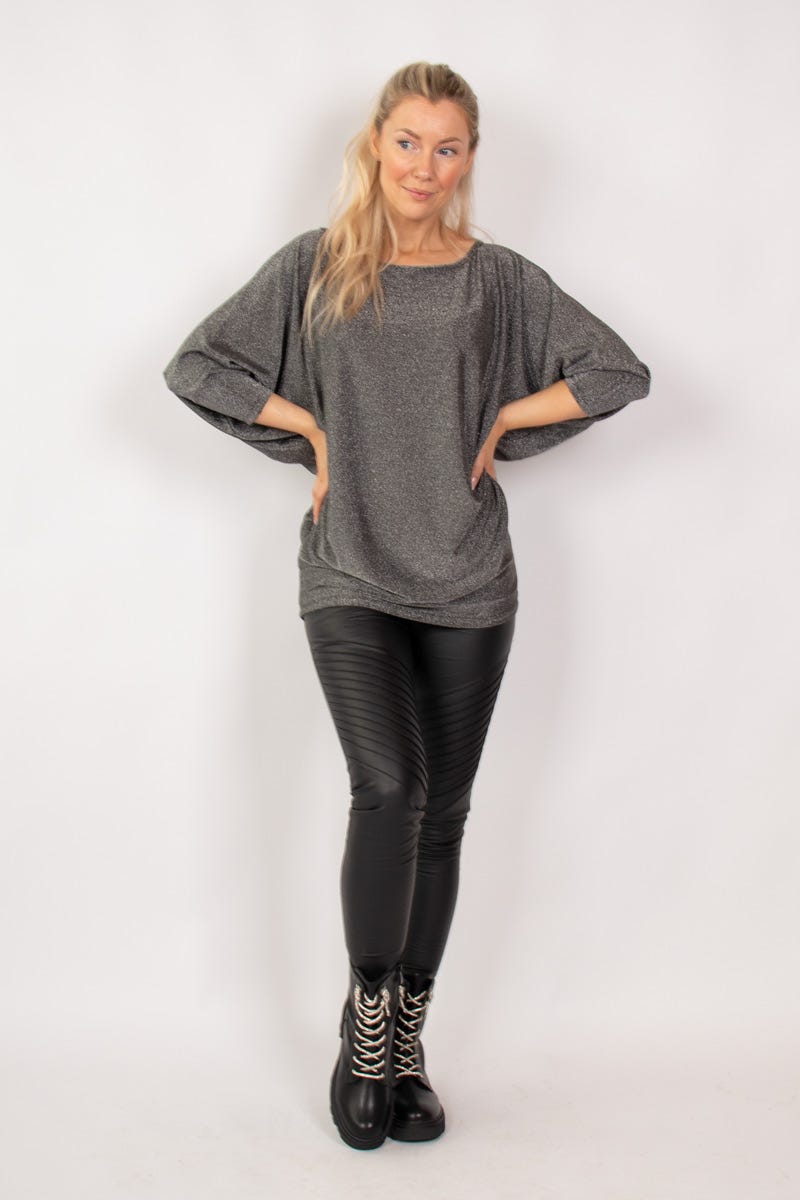 Batwing bluse m. glitter Sølv