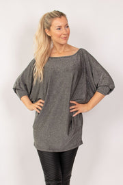 Batwing bluse m. glitter Sølv