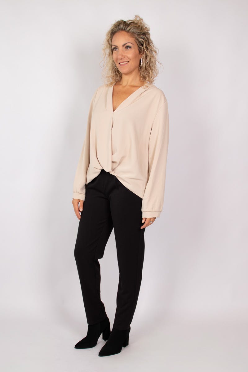 Blus m. omlottdetalj, Beige