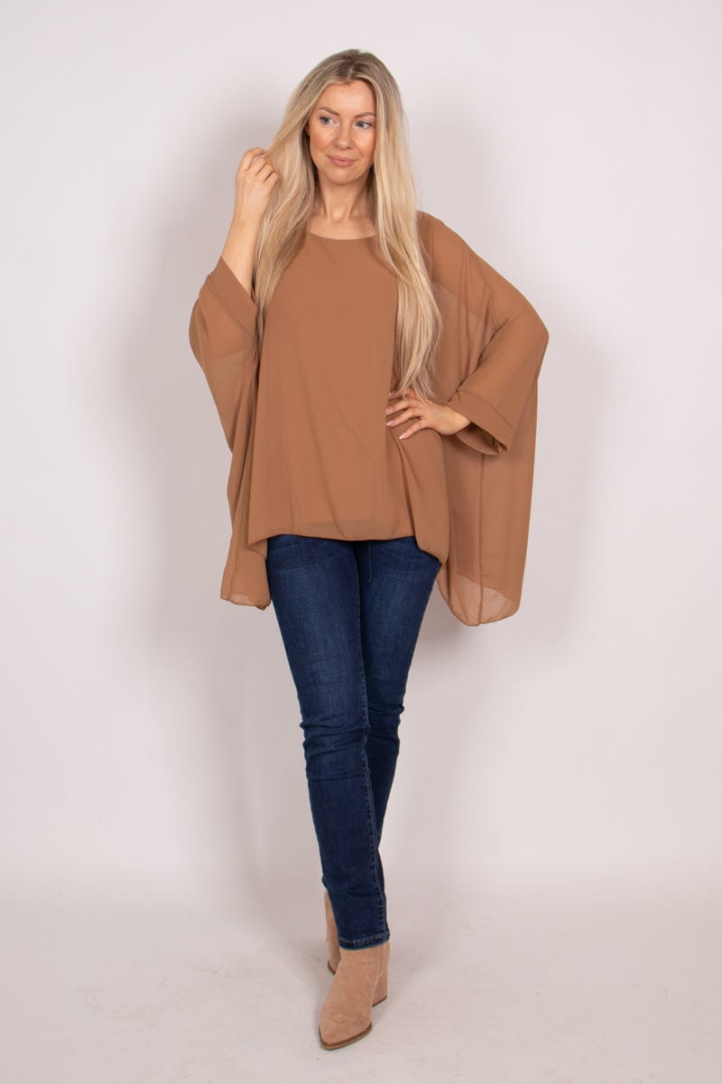 Batwing chiffongtop, Camel