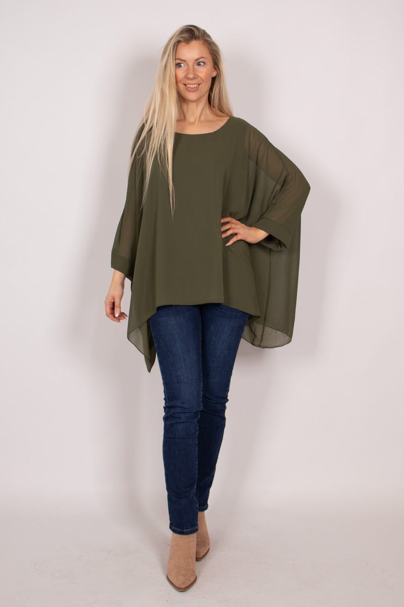 Batwing chiffongtop, Khaki