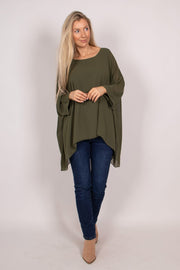 Batwing chiffon top Khaki