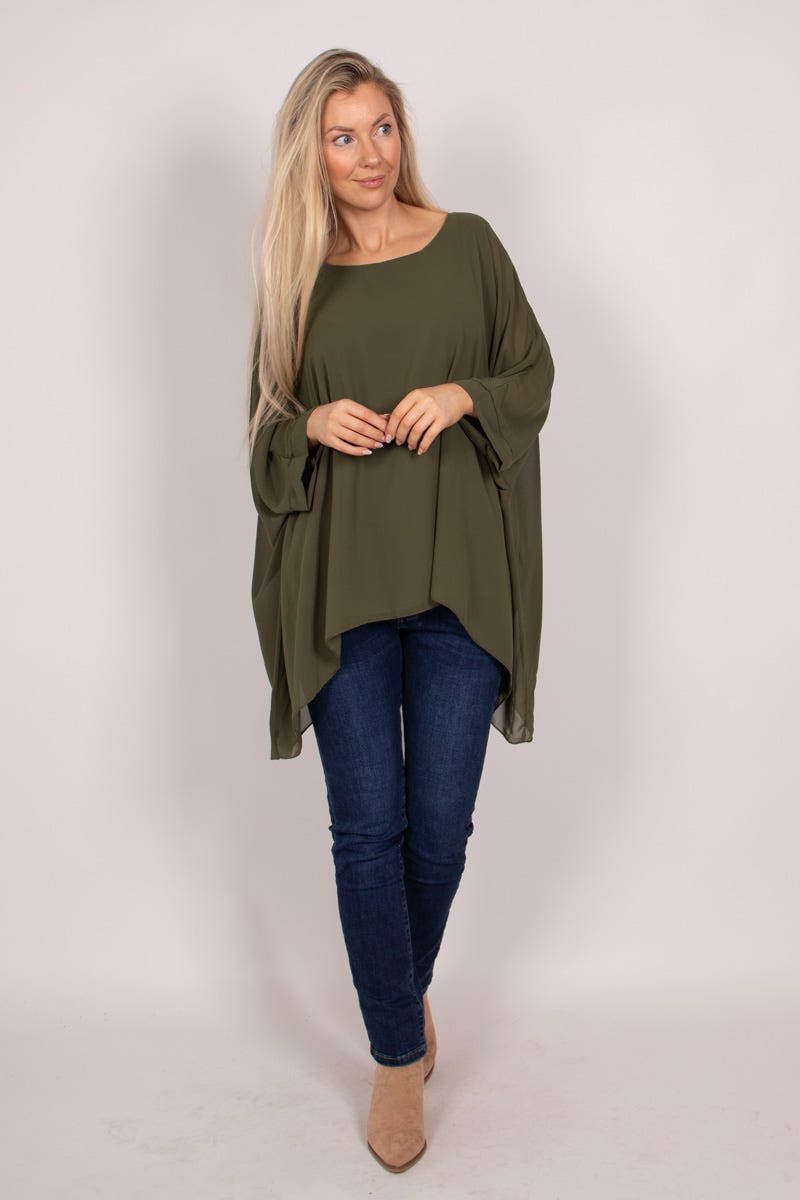 Batwing chiffongtop, Khaki