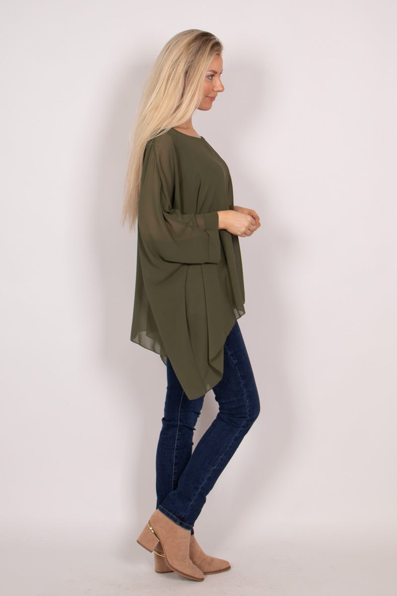 Batwing chiffongtop, Khaki