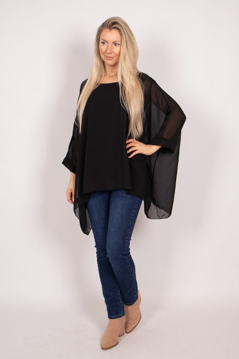 Batwing chiffongtop, Svart