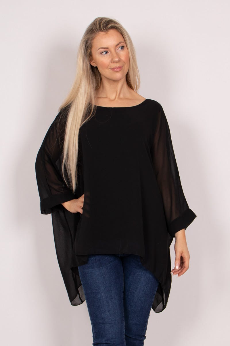 Batwing chiffongtop, Svart