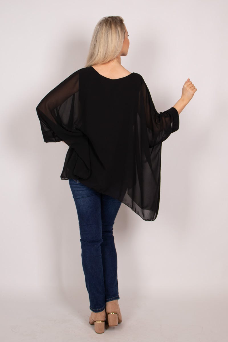 Batwing chiffon top Sort