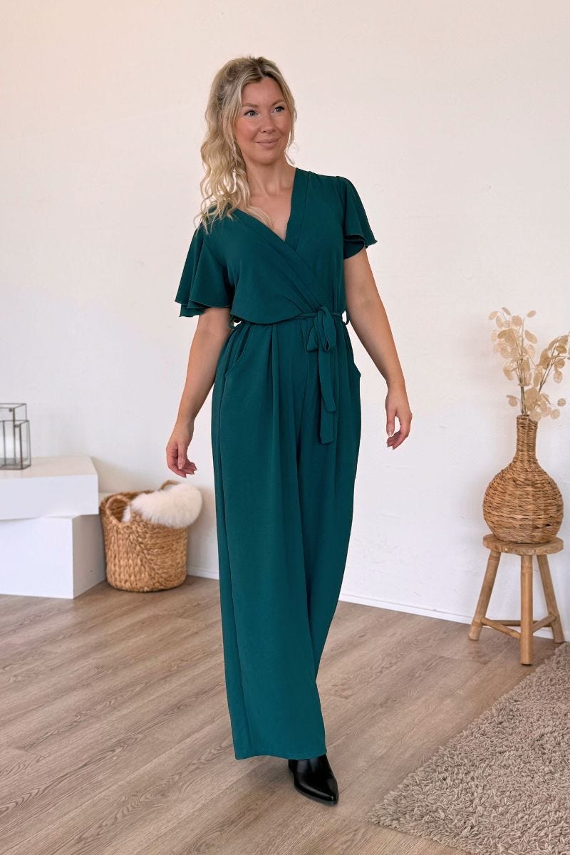 Jumpsuit m. volangärm, Aqua