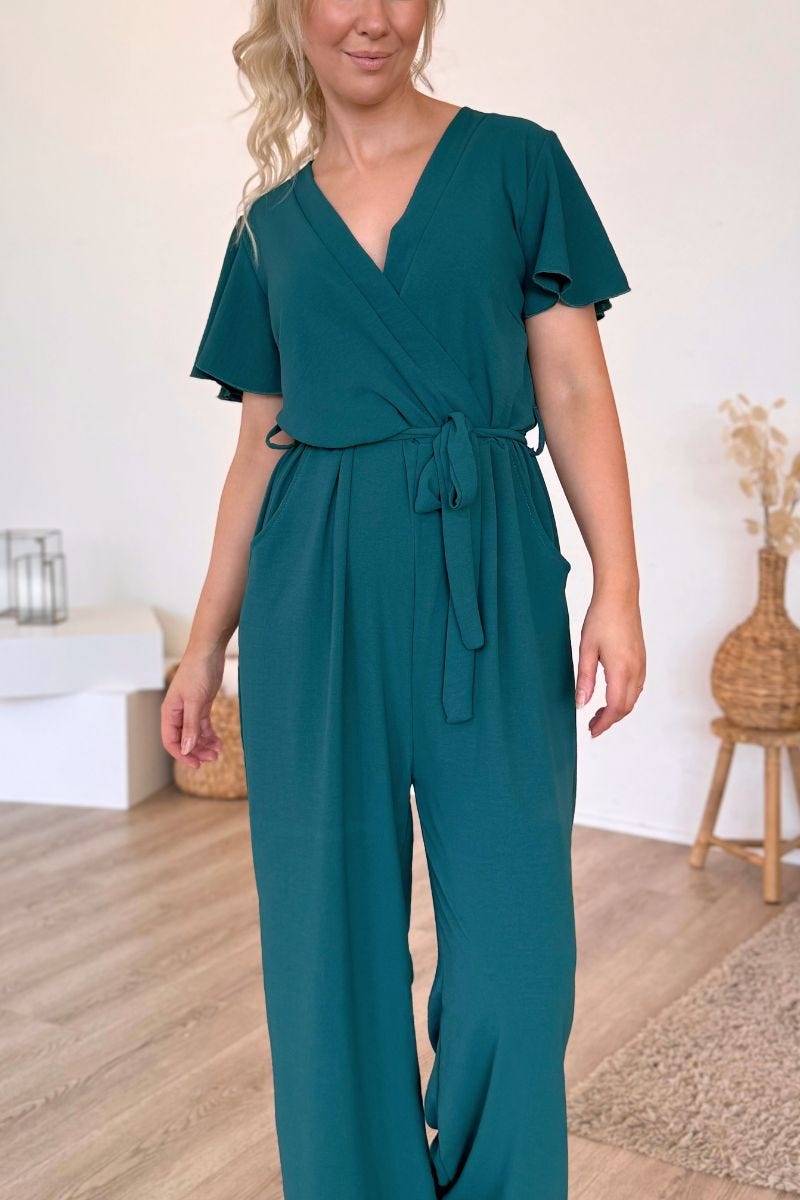 Jumpsuit m. volangärm, Aqua