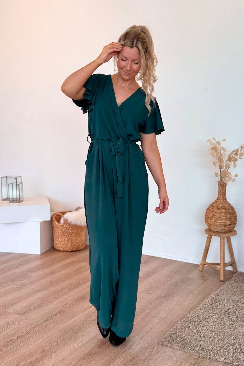 Jumpsuit m. volangärm, Aqua