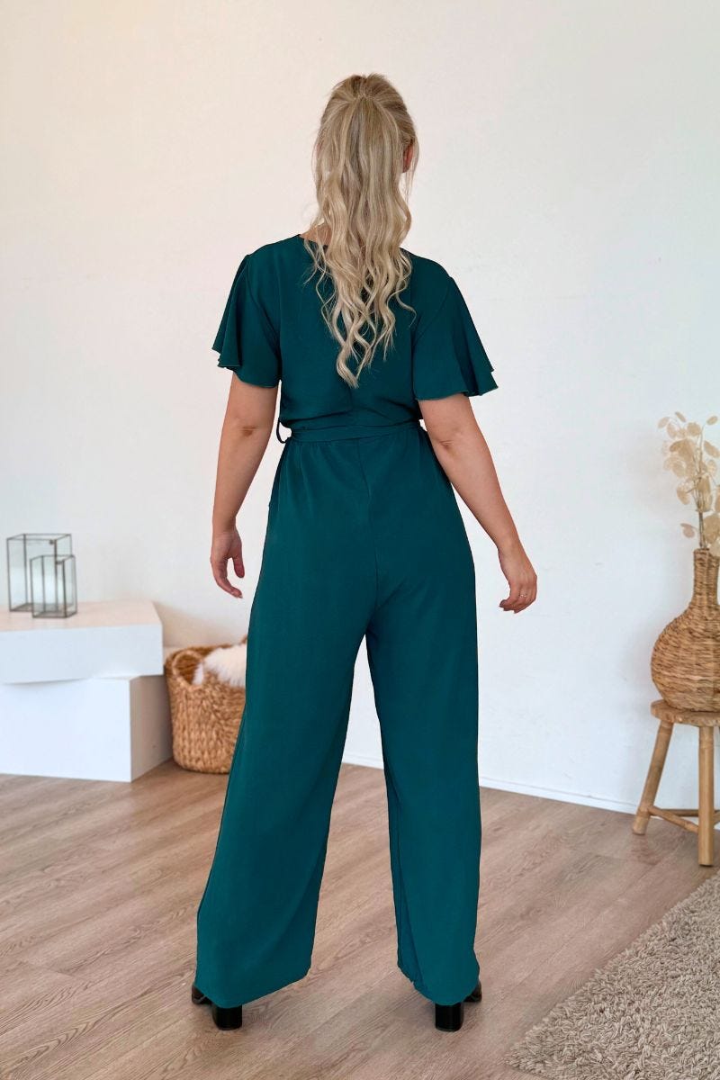 Jumpsuit m. volangärm, Aqua