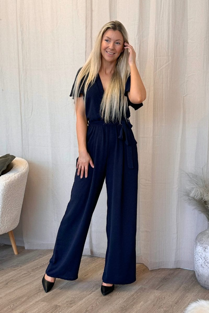 Jumpsuit m. flæseærme Navy