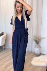 Jumpsuit m. volangärm, Navy 