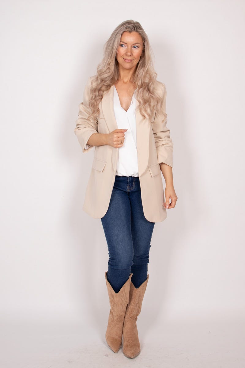 Blazer m. rynkedetaljer Beige