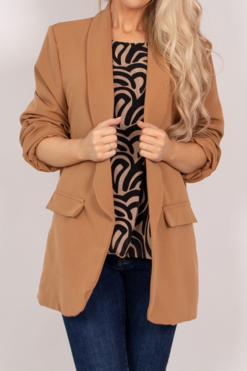 Blazer m. rynkdetaljer, Camel