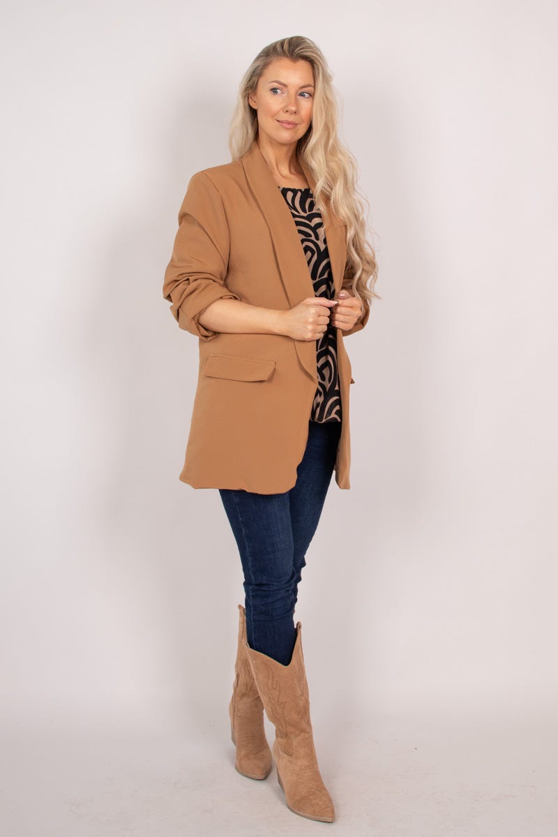 Blazer m. rynkdetaljer, Camel