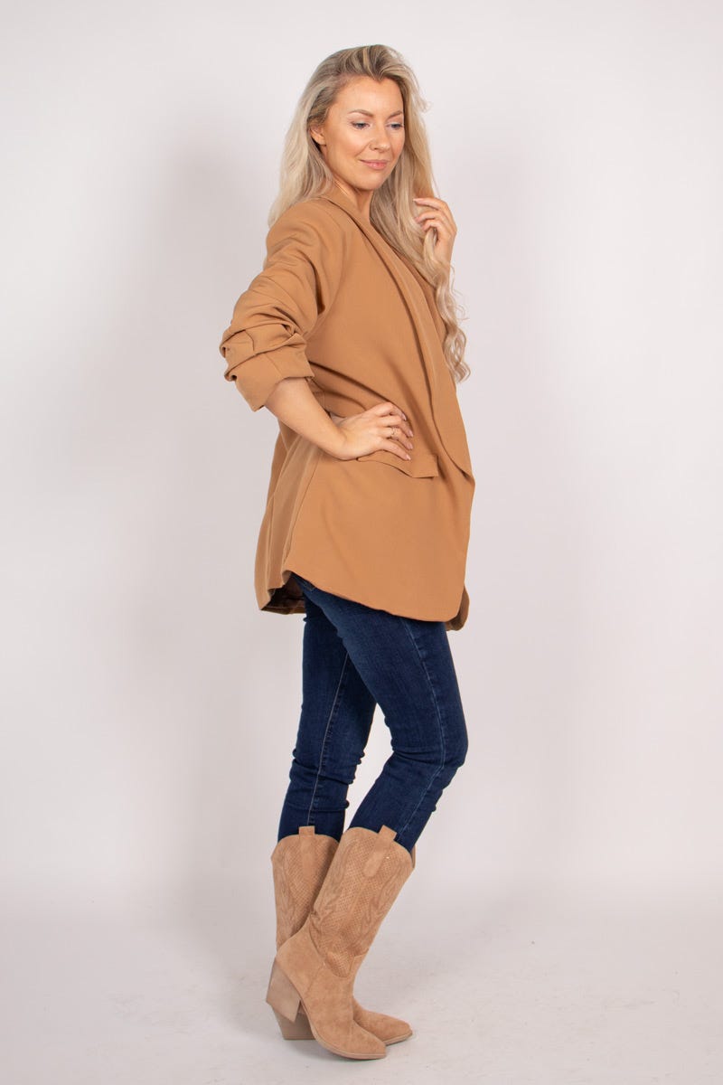 Blazer m. rynkdetaljer, Camel