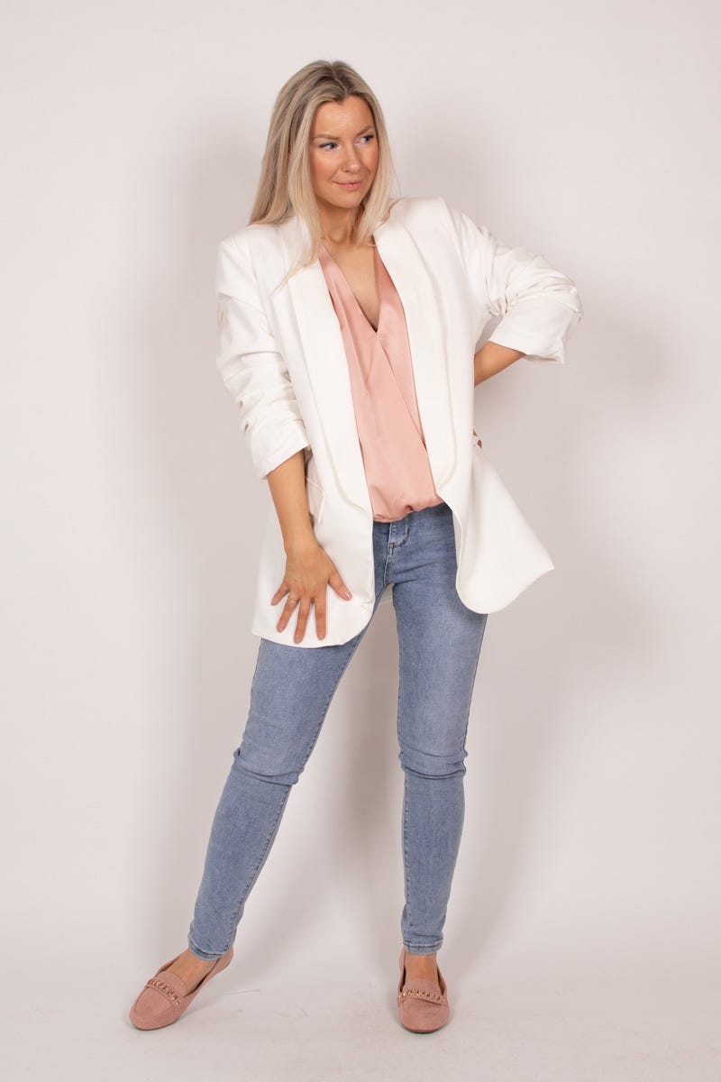 Blazer m. rynkdetaljer, Vit