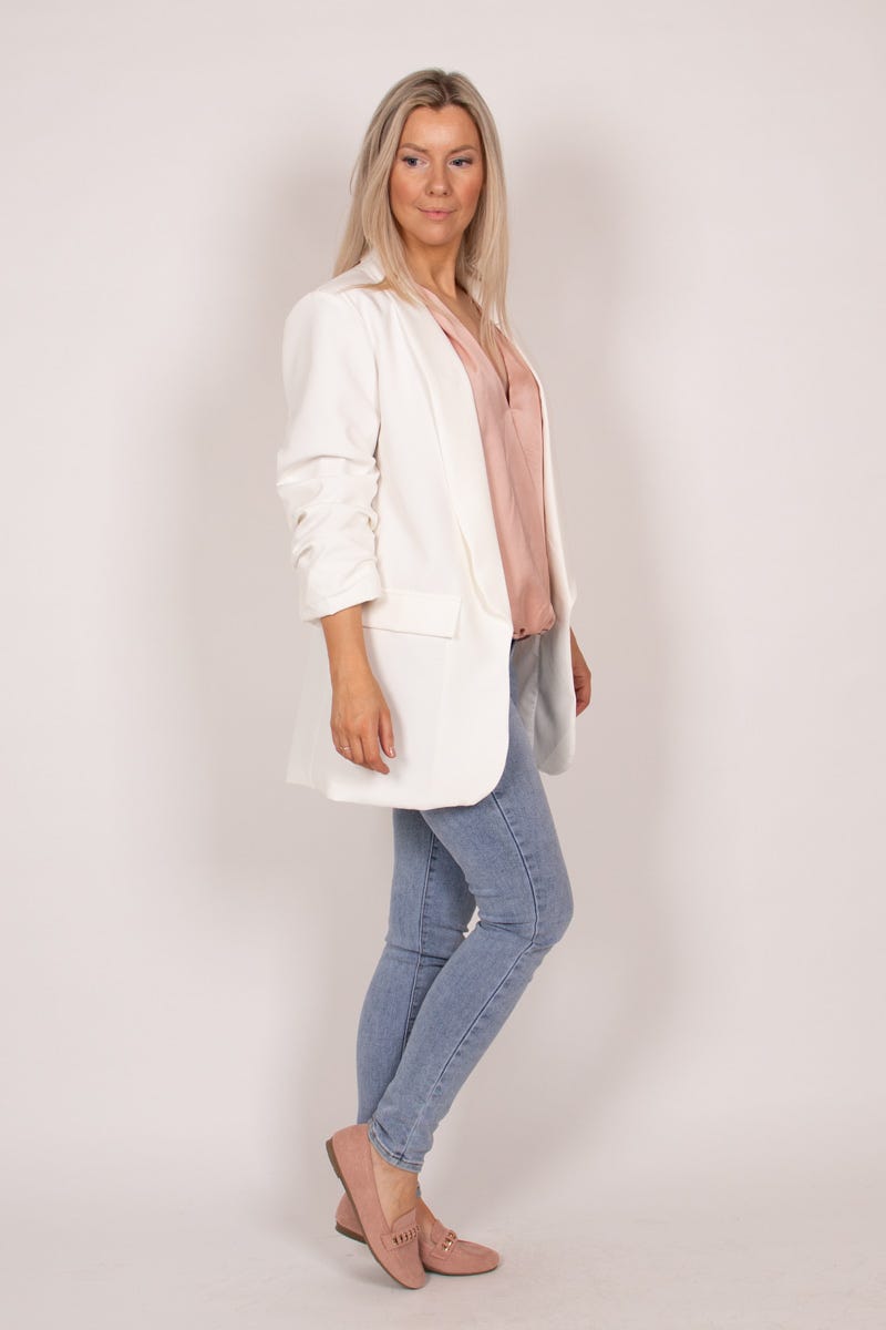 Blazer m. rynkdetaljer, Vit