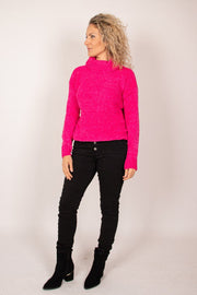 Chenille strik m. rullekrave Pink