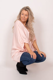 Satinbluse m. batwing ærmer Rosa